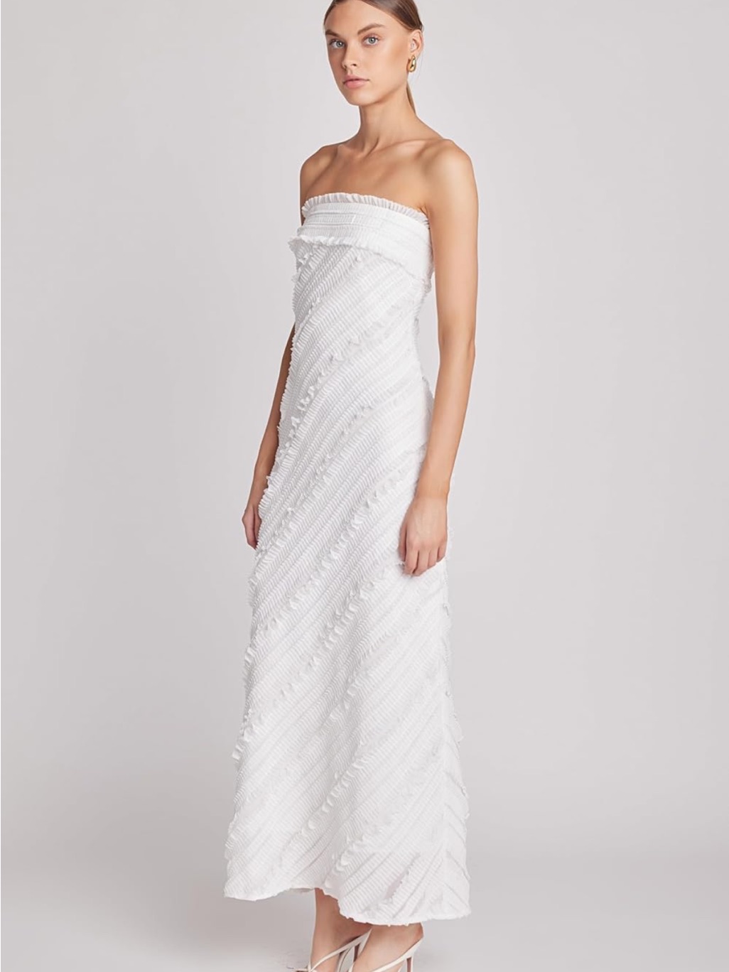 Endless Rose White Strapless Textured Midi Dress